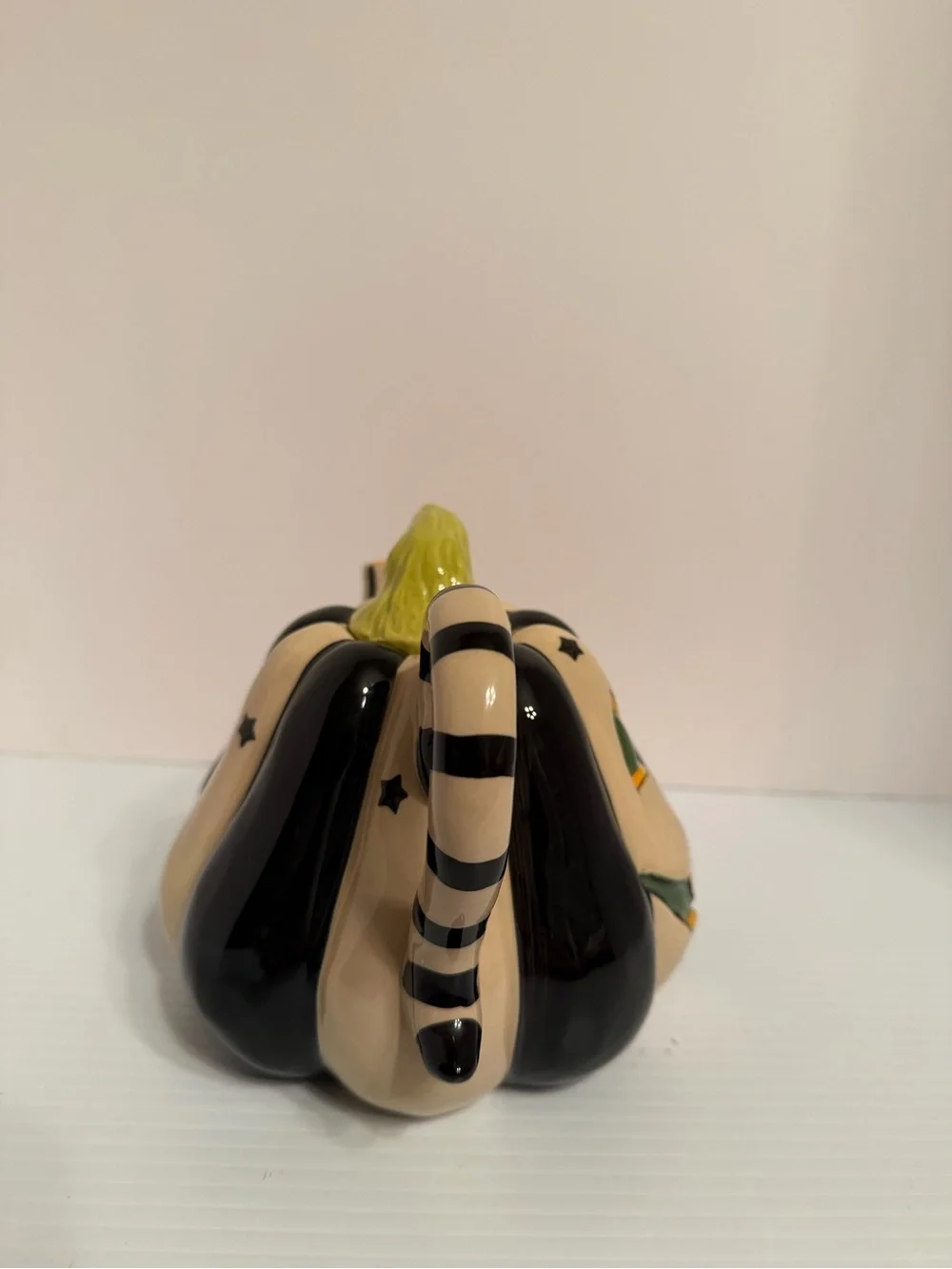 Blue Sky Clayworks Halloween Black White Jack O Lantern Teapot Mackenzie New